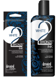 bottle and sachet of White2Bronze Black Ink tanning lotion