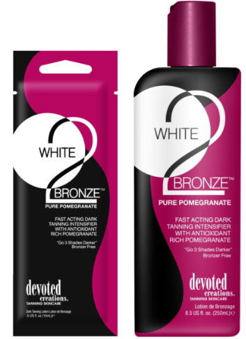 bottle and sachet of White2Bronze tanning lotion
