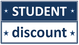 small sign saying that we have student discount