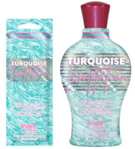 Turquoise Temptation Tanning Lotion Bottle and Sachet