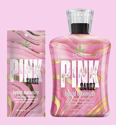 Pink Sandz tanning lotion bottle and sachet